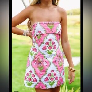 Floral Strapless Mini Dress - Pink and White